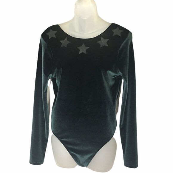 Victoria's Secret Victoria Sport Emerald Green Stars Velvet Bodysuit Size M - Picture 3 of 5